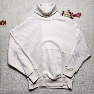 MNG Mango Knit Sweater White Cotton Long Sleeve Turtleneck Oversized Pullover